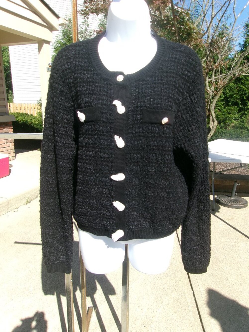 NWT T TAHARI BLACK CARDIGAN SWEATER XL